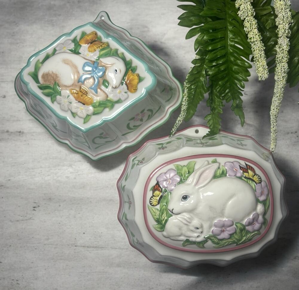 Vintage 80s Le Cordon Bleu Porcelain Molds Spring Rabbits Lambs Franklin Mint